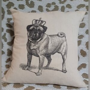 Crown Pug Dog Print Pillow